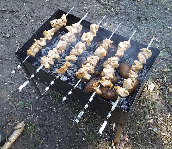 Shashlyk being cooked